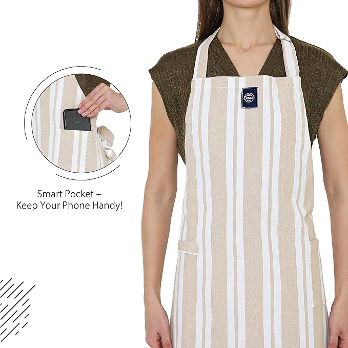 Encasa XO Cotton Kitchen Aprons for Women & Men with Pocket & Towel Loop, Adjustable Neck & Back Strap for Cooking, Baking