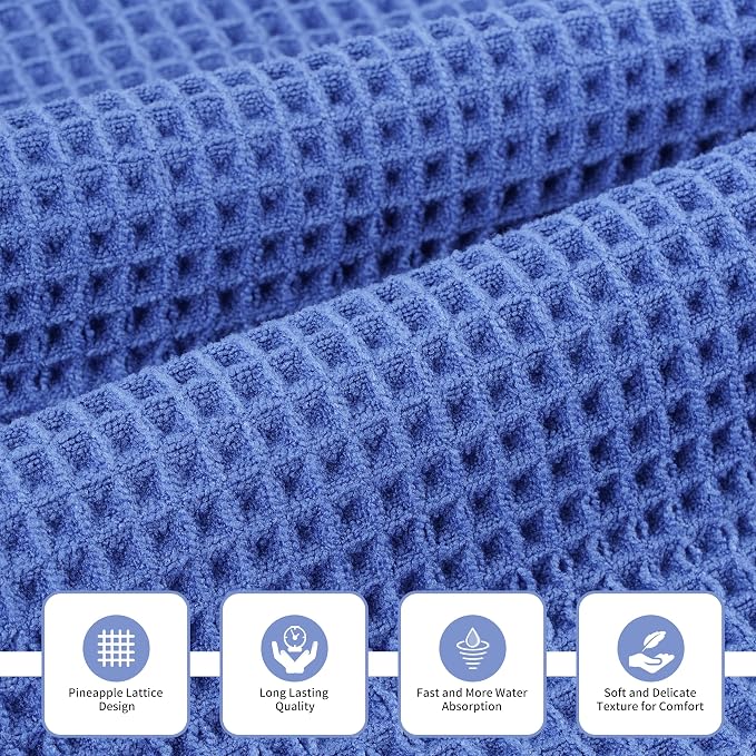MICROFI New Microfiber Waffle Bath Towels, 3 Pieces, Oversized, Soft, Absorbent, Fast Drying, Lint Free, Includes Bath, Face and Hand Towels 430 GSM