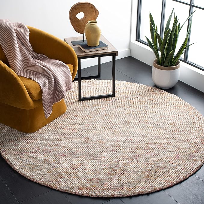 SAFAVIEH Natura Collection 6' Round Red/Ivory NAT182Q Handmade Wool Entryway Foyer Living Room Bedroom Area Rug