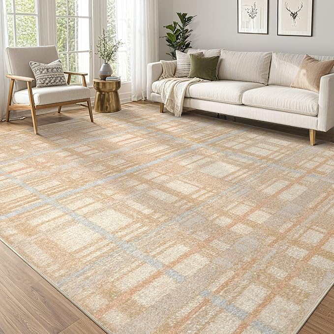 Tortania Area Rug Living Room Rugs - 8x10 Washable Large Soft Neutral Boho Moroccan Bohemian Farmhouse Rug Indoor Floor Carpet for Bedroom Under Dining Table Home Office Decor - NeutralBeige