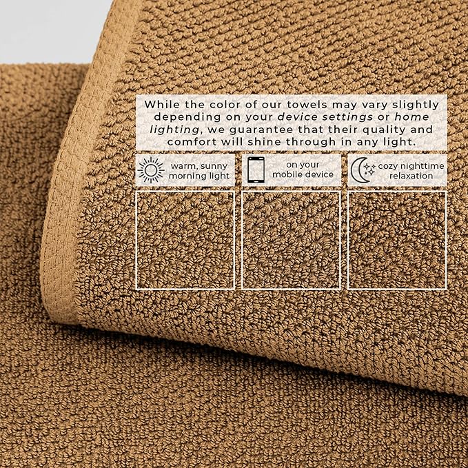 Great Bay Home 100% Cotton 12-Pack 13x13 Wash Cloth - Absorbent, Quick-Drying, Durable Face Towels for Bathroom Decor - Low-Twist, Two-Ply Fibers (Mocha)
