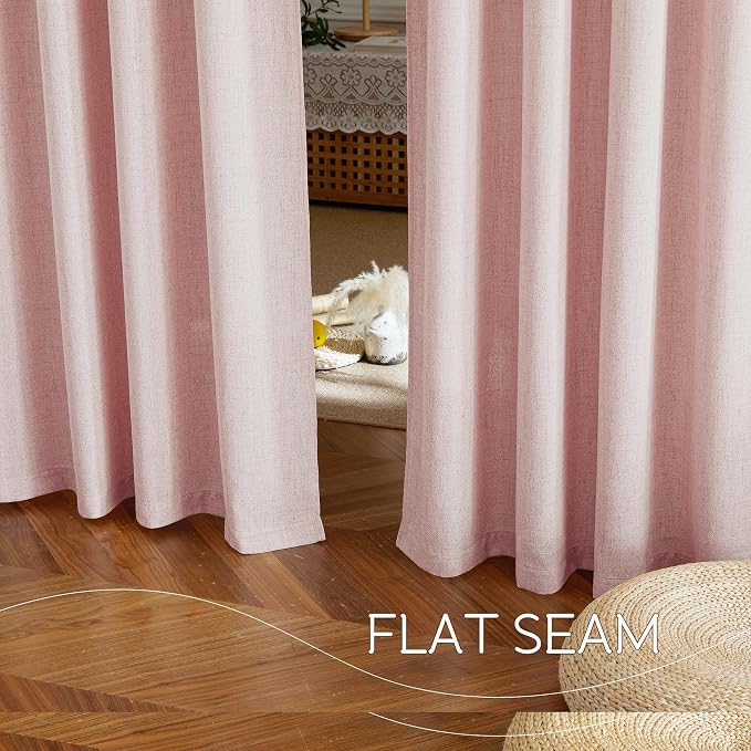NICETOWN Blush Pink Linen Curtains 84 Inches Long 2 Panels for Bedroom Living Room, Privacy Linen Textured Window Drapes Semi Sheer Light Filtering Grommet Burlap Look Curtains, 52" W x 84" L