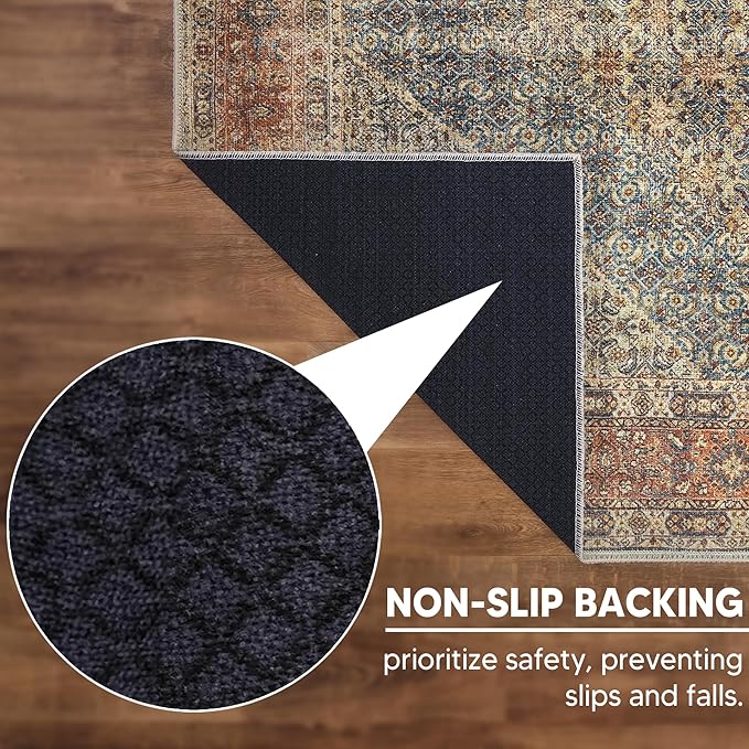 Keen Home Design 5x7 Rug - Machine Washable Area Rug with Non-Slip Backing, Ideal for Living Room, Dining Room, Bedroom - Vintage, Easy Clean, Durable, Low Pile Rug - (5' x 7')