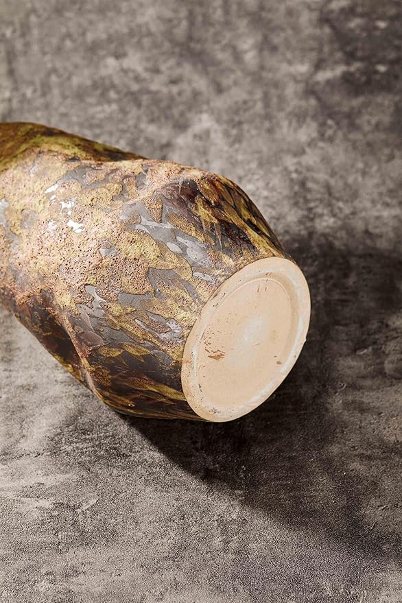 Handmade Wabi-Sabi Ceramic Vase - 13.3" Rustic Farmhouse Decor, Primitive Home Accent for Living Room, Cottagecore Gift (5.5"x5.5"x13.3")