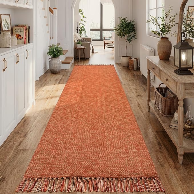 Collive Long Hallway Runner Rug 2.6' x 10', Washable Runner Indoor Entryway Rug, Terracotta Braided Woven Kitchen Runner Rugs Low-Profile Front Door Floor Carpet for Laundry Room Bedroom