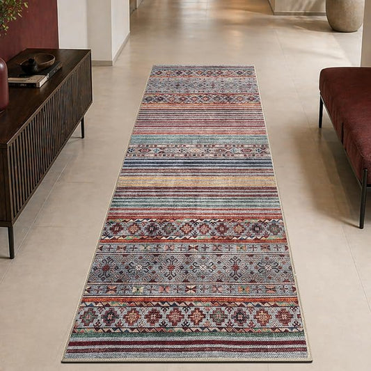 Keen Home Design 30"x144" Rug - Machine Washable Runner Rug with Non-Slip Backing, Ideal for Hallway, Entryway, Kitchen, Laundry Room - Vintage, Easy Clean, Durable, Low Pile - (2'6" x 12')
