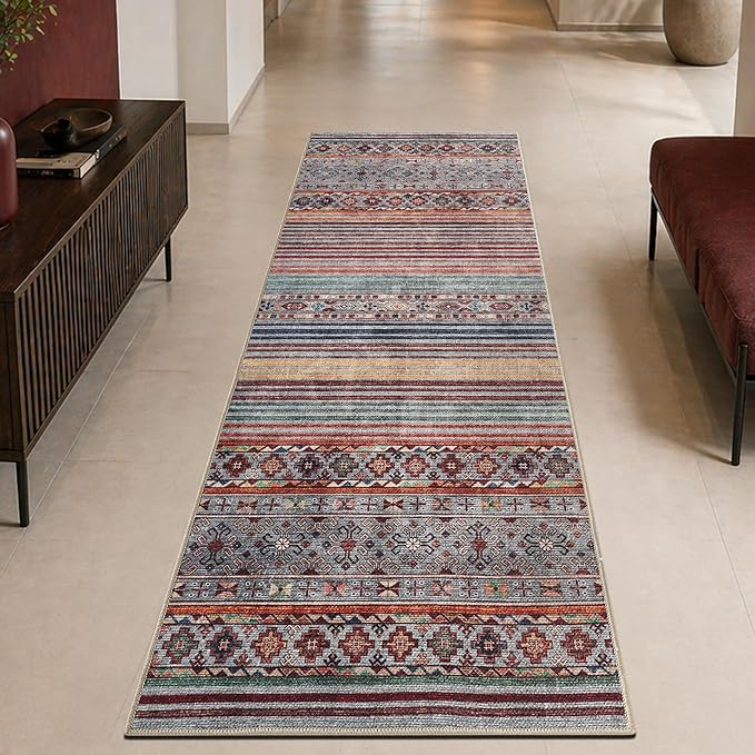 Keen Home Design 30"x84" Rug - Machine Washable Runner Rug with Non-Slip Backing, Ideal for Hallway, Entryway, Kitchen, Laundry Room - Vintage, Easy Clean, Durable, Low Pile Rug - (2'6" x 7')