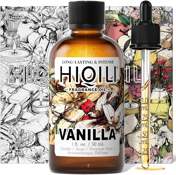 HIQILI Vanilla Fragrance Oil for Body Spray - 1 Fl Oz | Vanilla Oleoresin Scent, Diffuser Use, Essential Oil for Candle, Soap, and Women Perfume Making