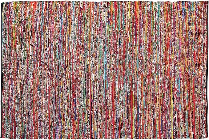 Ramanta Home Cotton Multi Color Chindi Hand Woven Rugs - 8x10 Feet Rectangle Hand Braided Bohemian Colorful Area Rug - Recycled Braided Chindi Rugs- Biodegradable Area Rugs Size 96x120 inch.