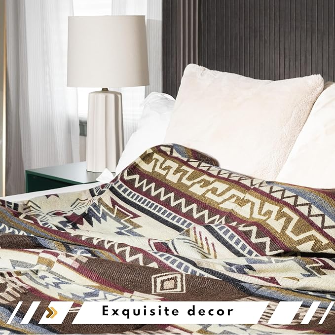 Alpaca Wool Throw Blanket, Native Design Wool Blanket, Throw Aztec Pattern Alpaca Wool Throw Blanket (Brown, Throw 78"x48")