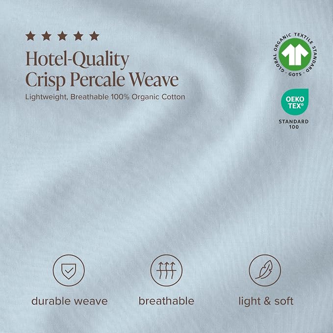 Bare Home 100% Organic Cotton King Sheet Set - Crisp Percale Weave - Lightweight & Breathable - Bedding Sheets & Pillowcases (King, Winter Blue)