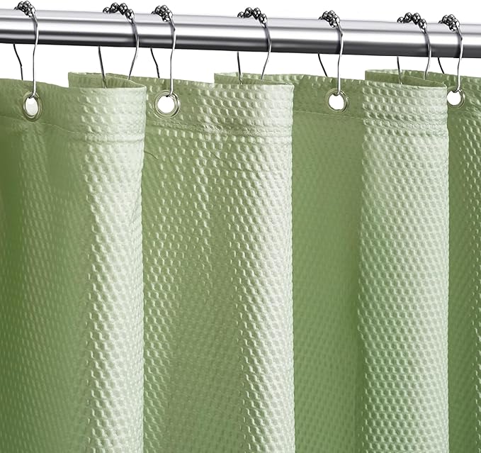 Tititex Solid Sage Green Cloth Fabric Shower Curtain Liner with 2 Magnets - Texture Soft Hotel Quality Waterproof Shower Liner, Light-Weight & Machine Washable 72x72 inch
