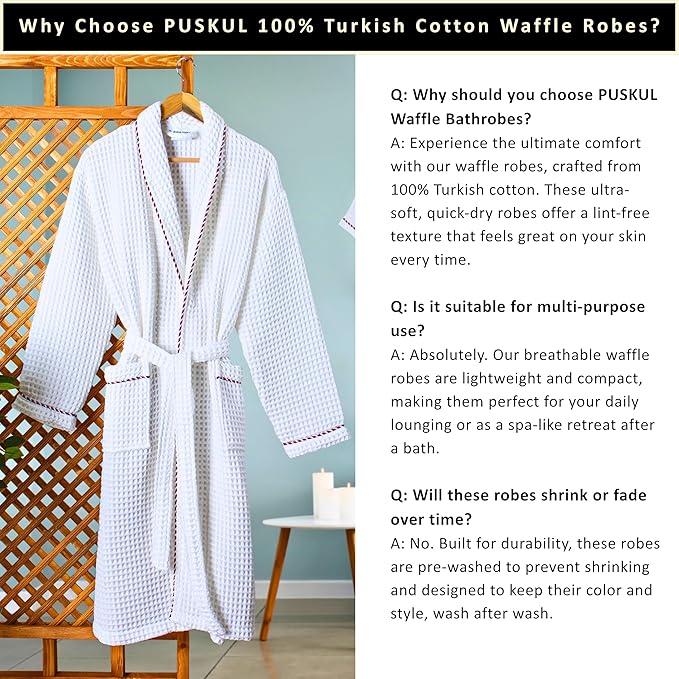 PÜSKÜL Luxury Waffle Robe for Women & Men - Natural 100% Turkish Cotton Bathrobe - Housecoat Womens & Housecoat Mens
