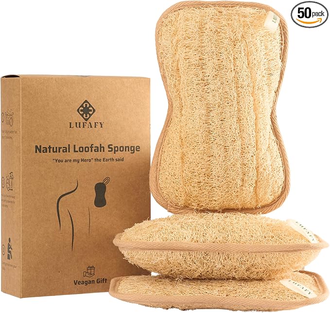 Large Premium Natural Dual Sided Loofah Sponge (3 - Pack), Exfoliating Body Scrubber, 100% Plant-Based Shower Luffa Sponge, Bath Loofah for Women and Men