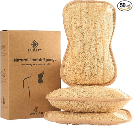 Large Premium Natural Dual Sided Loofah Sponge (3 - Pack), Exfoliating Body Scrubber, 100% Plant-Based Shower Luffa Sponge, Bath Loofah for Women and Men