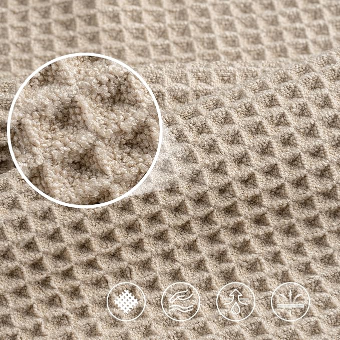 POLYTE 430 GSM Microfiber Oversize Quick Dry Lint Free Bath Towel, 60 x 30 in, 4 Pack (Waffle Weave)