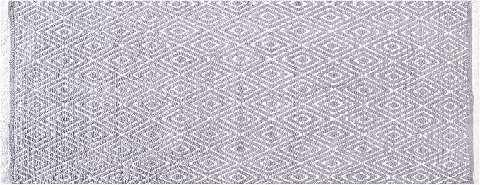 Chenille Cotton Diamond Runner Rug 2x5 Feet - Light Grey, Reversible Washable Soft Floor Runners Ideal for Kitchen, Hallway, Bedroom, Bathroom | Farmhouse Boho Indoor Use Rugs for Patio Décor