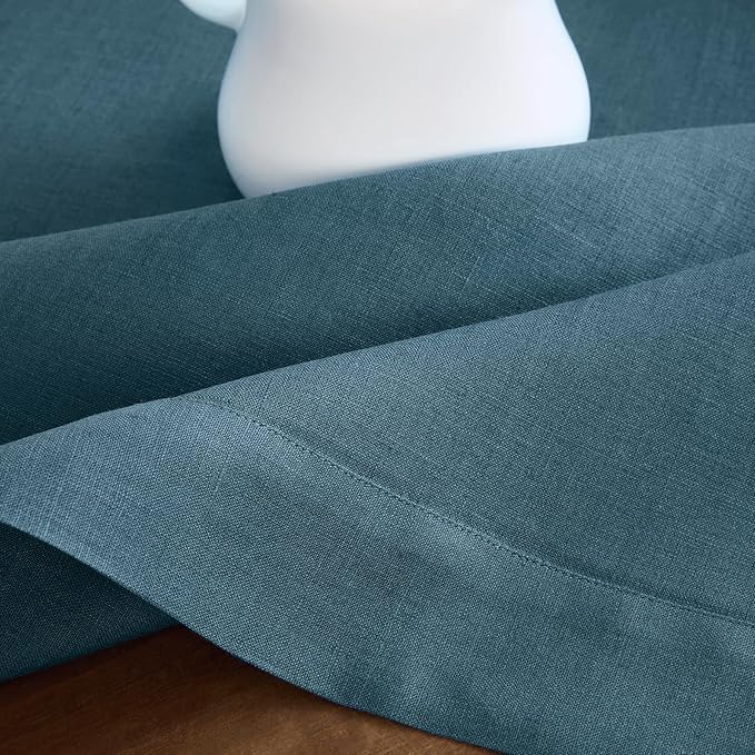 Solino Home Linen Tablecloth for Rectangle Tables 60 x 108 Inch - 100% Pure Linen Peacock Blue Table Cloth - Fete, Machine Washable Cloth Tablecloth