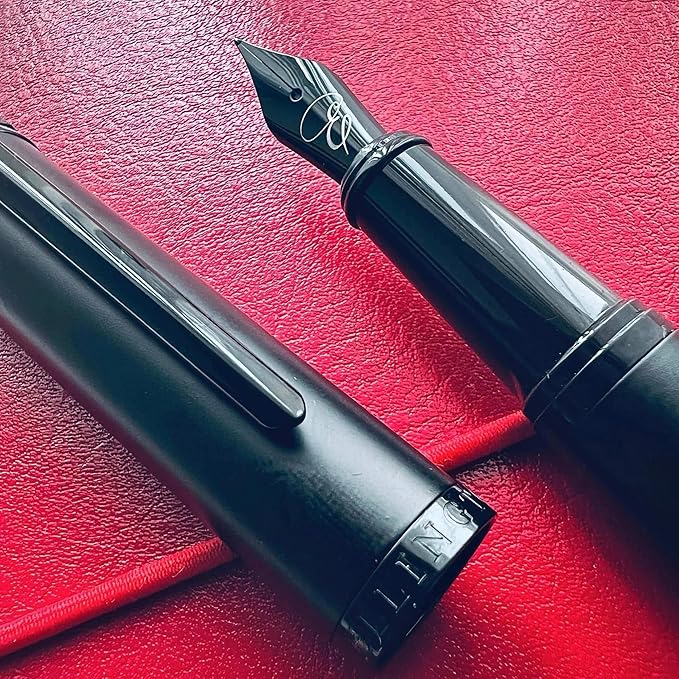 Ellington Pens Luxury Fountain Pen Set - Smooth Fine Nib - Includes 3 Ink Cartridges, Refillable Ink Converter, Gift Box - Fountain Pens For Writing, Calligraphy, Journaling, Sketching (The Stealth)