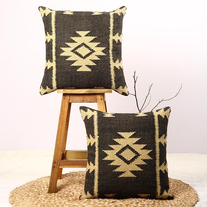 Trade Star Throw Pillow Cover Set of 2 Kilim Cushion Cover 70% Jute 30% Wool Pillow Shams Indian Jute Cushion Cover Vintage Pillow Case Handwoven Pillowcase (Kilim 8)