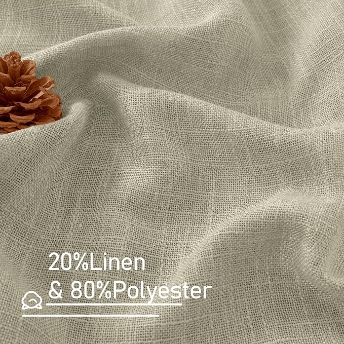LAMIT Semi Sheer Linen Curtains 45 Inches Long, Light Filtering Panels Back Tab and Rod Pocket Country Decor Drapes for Farmhouse/Window/Bedroom, Oatmeal, 2 Panels, 52 x 45 Inch