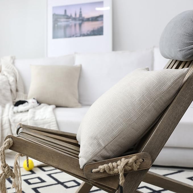 Kevin Textile Pillow Covers Decorative Lined Linen Euro Sham Throw Pillow Cover for Bed Couch Sofa, 22"x22"(55cm), Light Beige