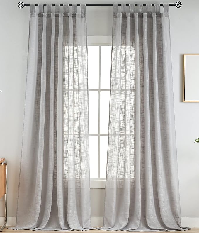 Sheer Curtains Tab Top Light Filtering Elegant Curtains & Drapes for Bedroom (Grey, 52" W x 108" L, Pack of 2)