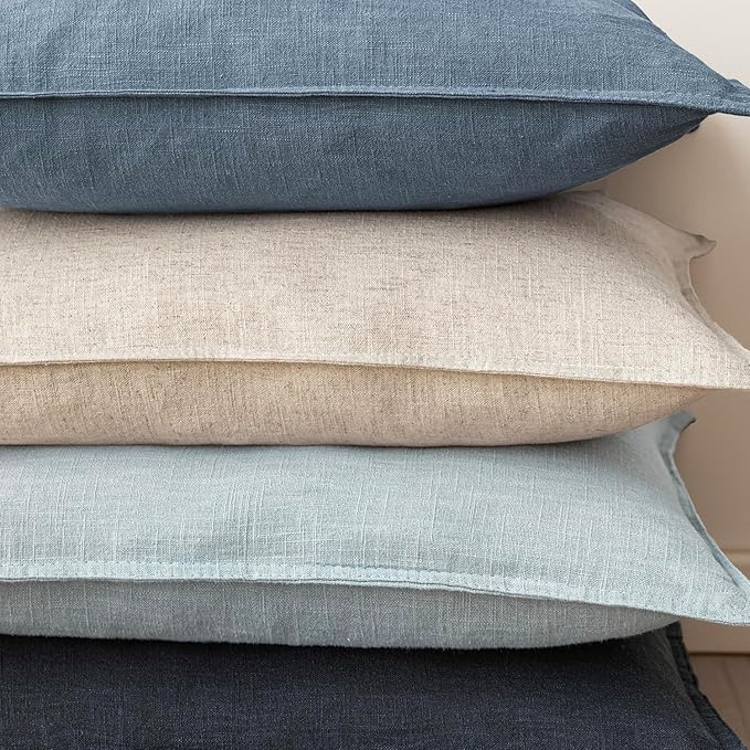 Foindtower Set of 2, Decorative Linen Soild Throw Pillow Covers Soft Accent Euro Cushion Case Boho Farmhouse Neutral Pillowcase for Couch Sofa Bedroom Living Room Home Decor 18 x 18 Inch Misty Blue
