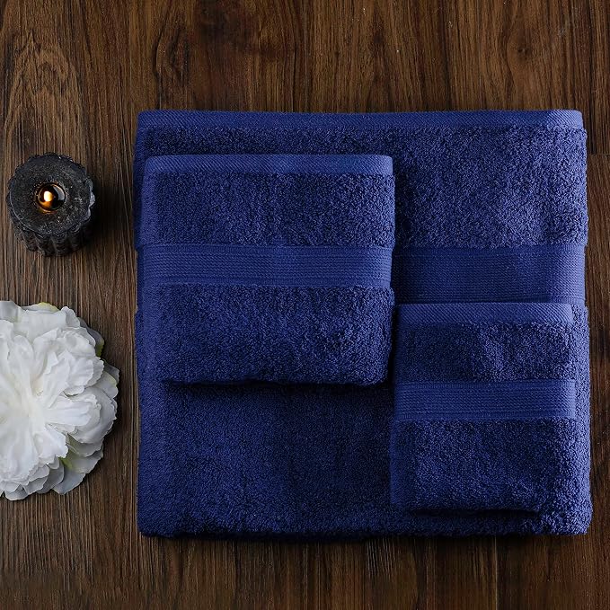 Superior Organic Cotton Solid Accessories for Bathrooms Towel Set, 12PC, Navy Blue 12 Piece
