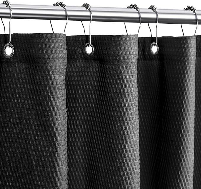 Tititex Solid Black Cloth Fabric Shower Curtain Liner with 2 Magnets - Texture Soft Hotel Quality Waterproof Shower Liner, Light-Weight & Machine Washable 72x78 inch