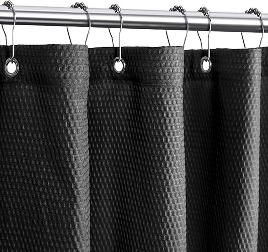 Tititex Solid Black Cloth Fabric Shower Curtain Liner with 2 Magnets - Texture Soft Hotel Quality Waterproof Shower Liner, Light-Weight & Machine Washable 72x78 inch