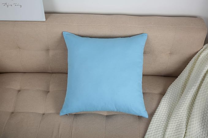 TangDepot 100% Cotton Solid Throw Pillow Cover 12x12 Sky Blue | 100% cotton, same-color zip, machine wash & air dry. For living room, bedroom, office, car. 42 colors, 45 sizes. Cover only.