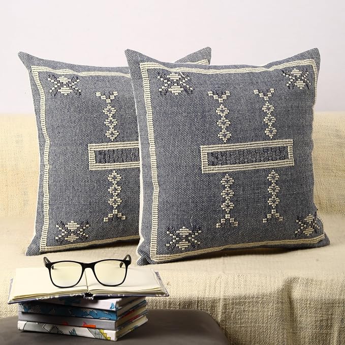 Trade Star Decorative Cushion Cases 100% Cotton Kilim Sabra Throw Pillow Cover Handloomed Rug Handwoven Pillowcase 18x18 Inches Set of 2 Cotton Cushion Covers