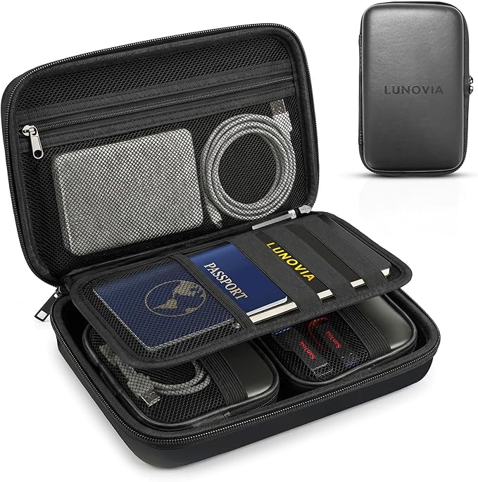Mid-Size Tech Organizer with Removable Pouches – Hard Shell Travel Case for Cables, Chargers & Accessories | Electronics Organizer for Travel