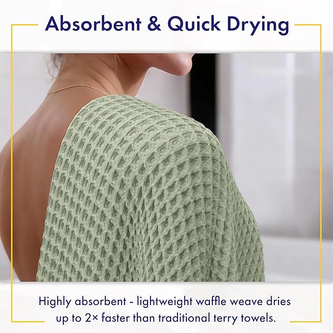 Alusa Home Ultra Soft Viscose from Bamboo Waffle Towels - Lightweight Bath Towel Set of 6 - Compact, Quick Dry & Lint Free (Eucalyptus Green)