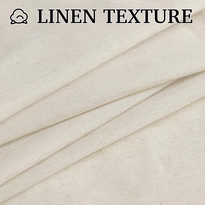 RYB HOME Linen Curtains 90 inches Long for Living Room, Back Tab Light Filtering Farmhouse Boho Window Drapes & Curtains for Dining Room Office, Natural Beige, W 52 x L90 inches, 2 Panels