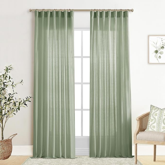 XTMYI Sage Green Linen Curtains 96 Inches Long for Living Room,Boho Closet Curtains for Bedroom Closet Door Neutral Nursery Boy Teens Girls Room