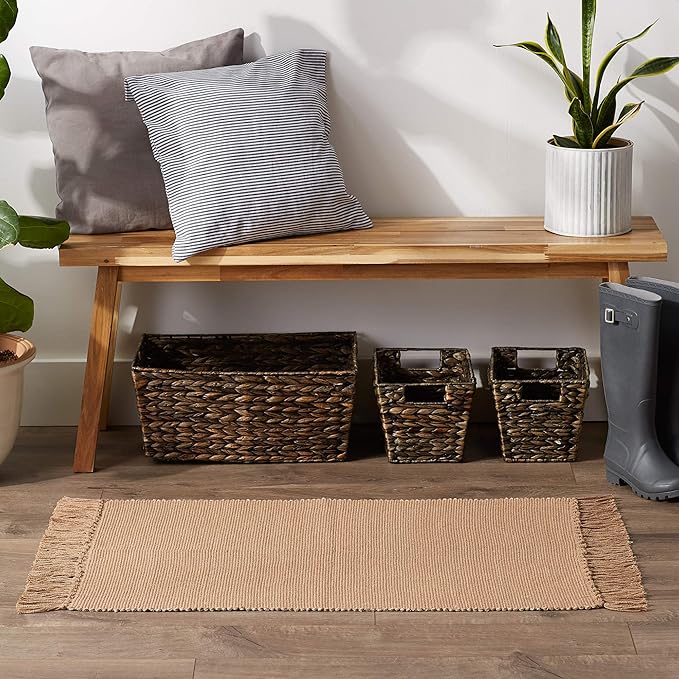 DII Woven Rugs Collection Ribbed Reversible Cotton, 2x3', Stone & Off-White