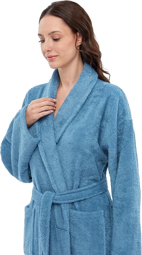 Arus Women's Shawl Collar Robe, Turkish Terry Cotton Bathrobe,with Regular and Full Length Options