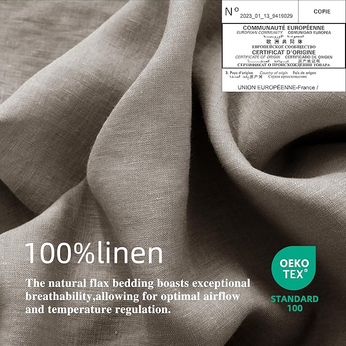 EVERLY Linen Queen Size Sheets Set,100% French Washed Pure Linen Bed Deep Pocket Sheets,4Pieces(1Flat Sheet,1Fitted Sheet,2Pillowcases) Suitable for Hot Sleepers,180GSM Natural Linen Bedding Set