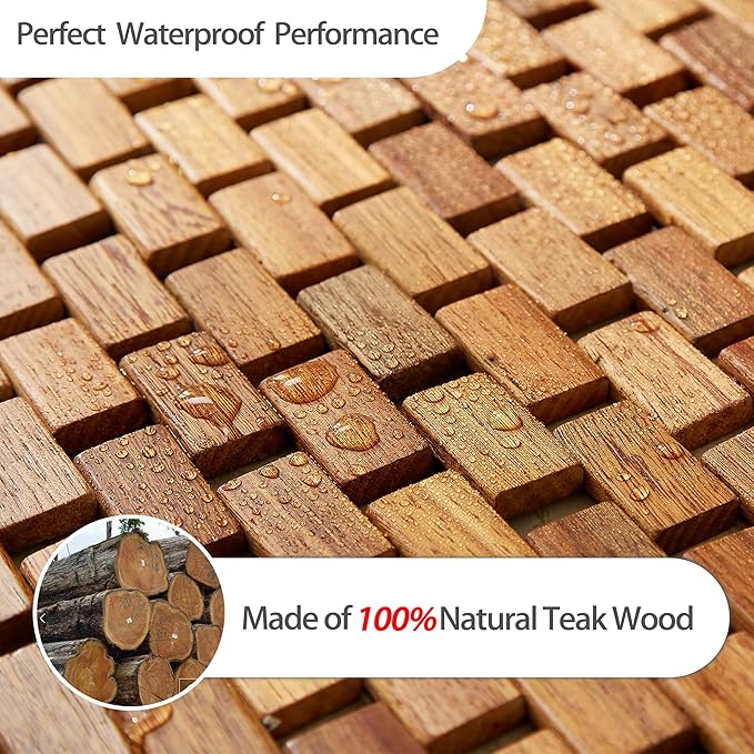 47"x20" Non-Slip Shower Mat for Bathroom, Teak Wood Bath Mat, Large Quick-Dry Floor Mats for Bathtub or Spa, Outdoor