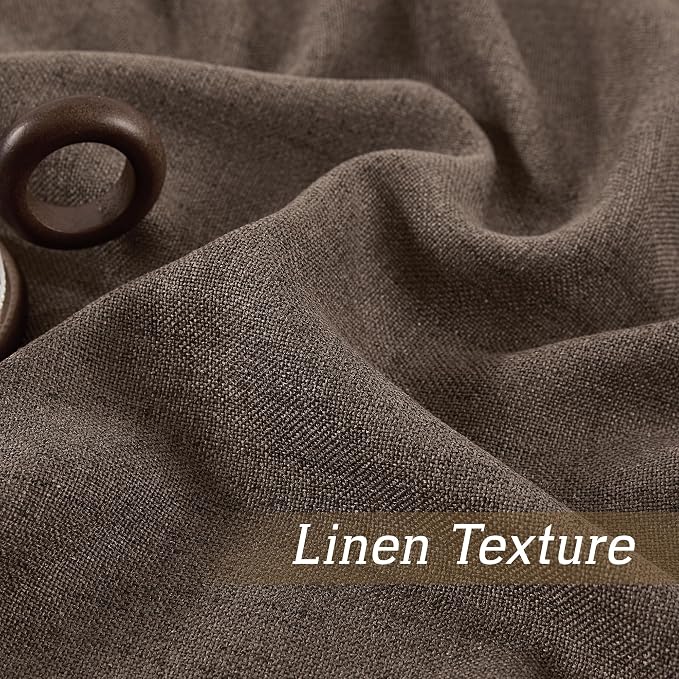 RYB HOME Natural Linen Sheer Curtains 90 inches Long for Living Room and Dining Room, Back Tab/Rod Pocket, Light Filtering Sheer Curtains and Drapes, Brown, W 52 x L 90 inches, 2 Panels Set