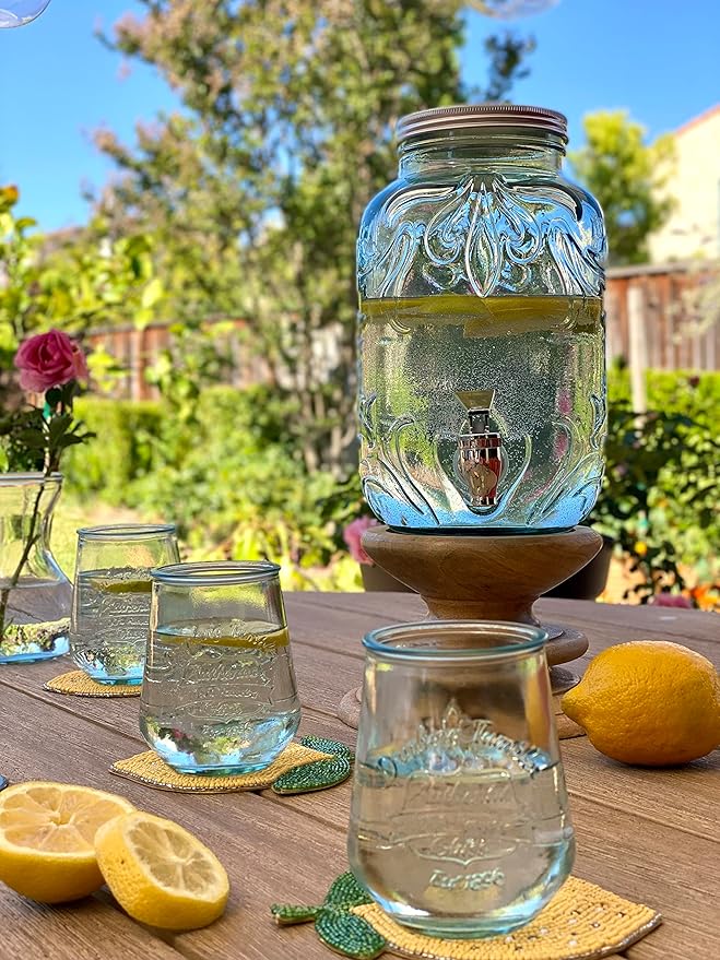 Euro Ceramica Barra Collection Stackable Recycled Glass Tumblers, 10 oz Drinking Glasses, Set of 6