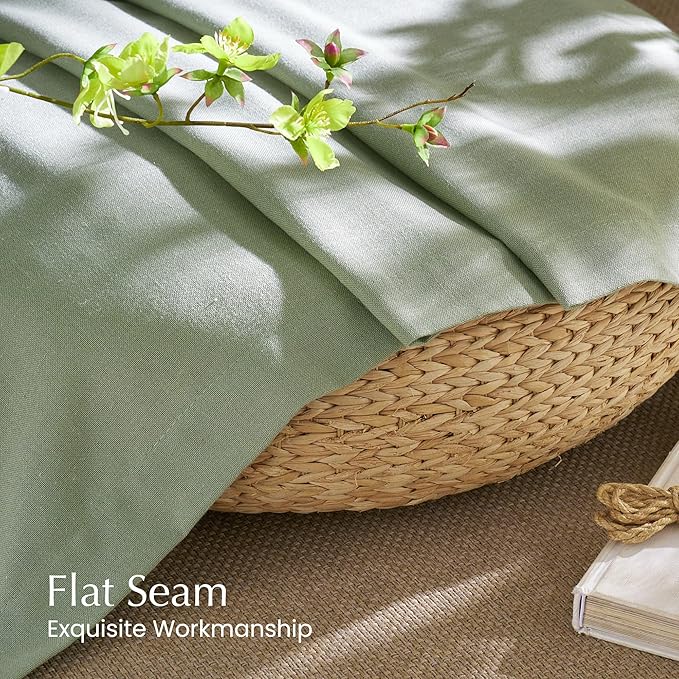 NICETOWN Thick Linen Living Room Curtains 96 inches Long, Rod Pocket & Back Tab Privacy Added Flax Window Drapes for Living Room/Farmhouse, Greyish Green, W55 x L96, 2 Panels