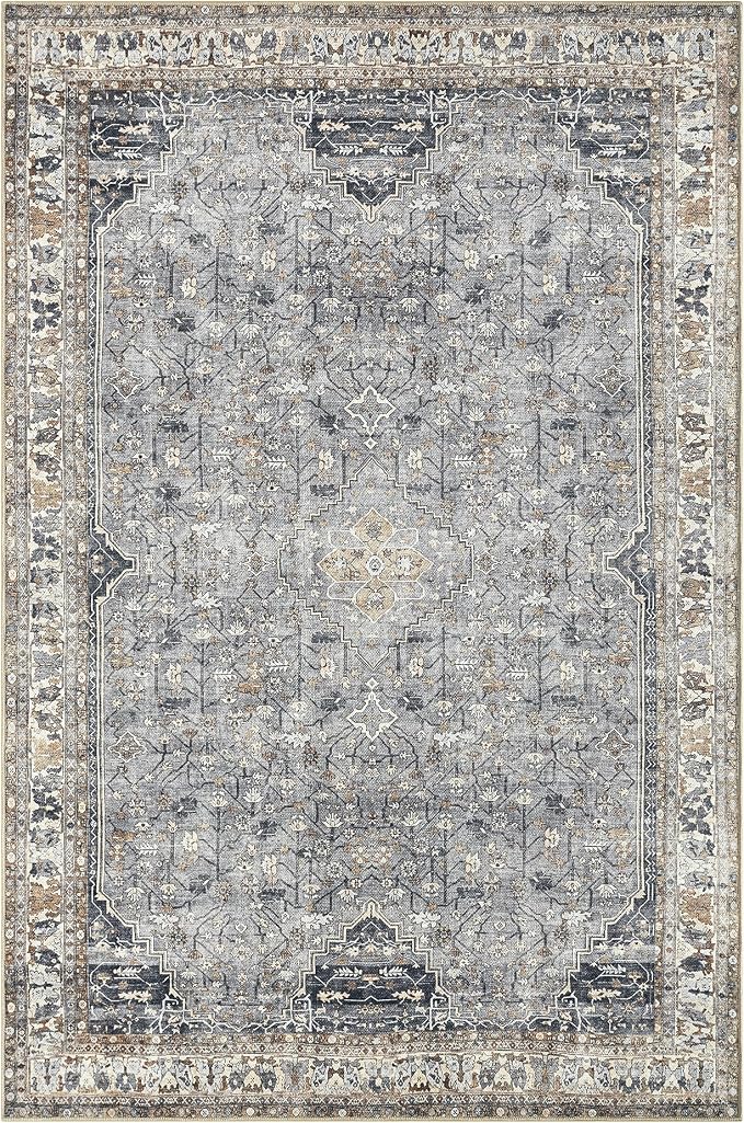 Keen Home Design 8x10 Rug - Machine Washable Area Rug with Non-Slip Backing, Ideal for Living Room, Dining Room, Bedroom - Vintage, Easy Clean, Durable, Low Pile Rug - (8' x 10')
