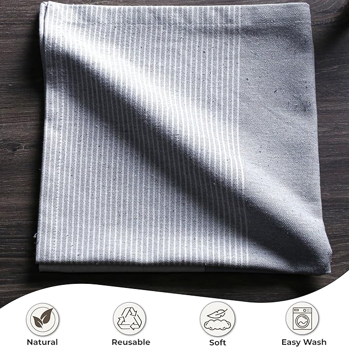 Ramanta Home Cloth Napkins Set of 4 18x18 Inches - Spring Basket Decor Block Striped Dinner Napkins for Easter Farmhouse Wedding, Washable Soft Cotton Durable Table Linen for Everyday Use - Grey