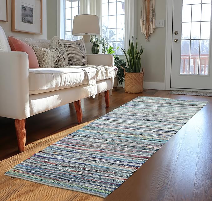 COTTON CRAFT Cotton Chindi Floor Runner Rag Rug - 24 x 96 inches Reversible Handwoven Hallway Runner - Boho Farmhouse Rustic Heavy 7.3 lb Rug for Kitchen, Entryway, Long Narrow Spaces - Multicolor