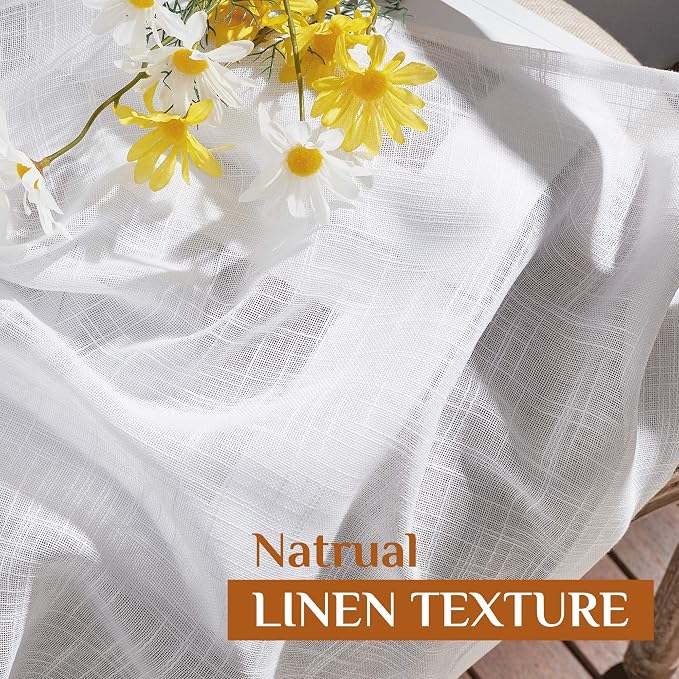 NICETOWN White Semi Sheer Living Room Curtains 108 inches Long, Rod Pocket & Back Tab Faux Linen Window Treatments Privacy with Light Filtering for Bedroom, W42 x L108, 2 Panels