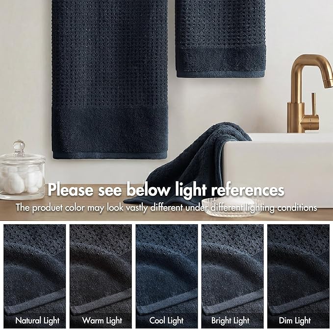 Madison Park Spa Waffle 100% Cotton Luxurious Towel Set, Premium Texture Waffle Weave, Highly Absorbent, Quick Dry, Hotel & Spa Quality Wash Clothes for Bathroom, Assorted Sizes, Navy 6 Piece