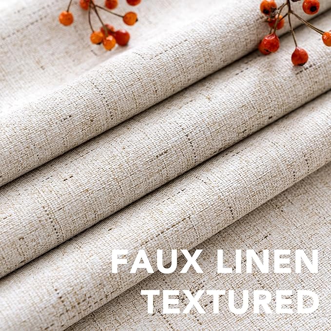 H.VERSAILTEX Blackout Curtains Linen Curtains 120 inches Long 100% Black Out Curtains for Bedroom Windows, Textured Linen Look Draperies Grommet with White Liner, 2 Panels, Natural